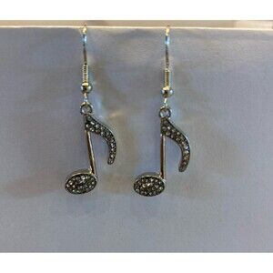 Earrings Eighth Note Musical
 Faux Diamonds Rhinestones Sheet Music Piano Band